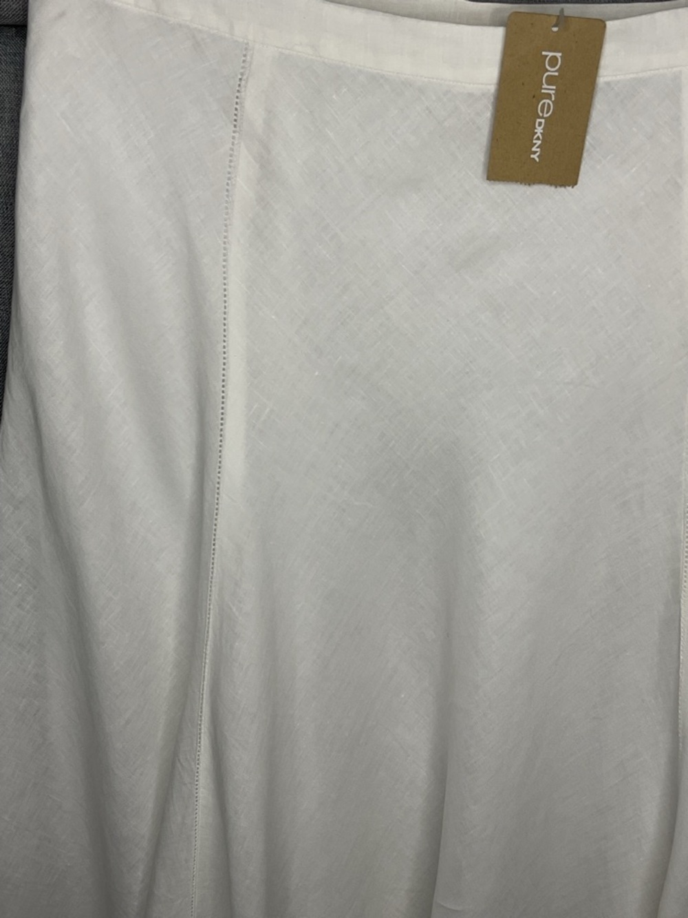 DKNY Linen Skirt White A Line Midi NWT Size 12 Summer Work - Picture 4 of 8